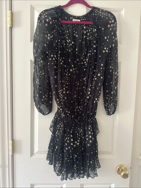 LoveShackFancy Black Long Sleeve Star Print Dress